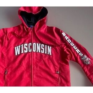 Champion Wisconsin Badgers Hoodie Full Sleeve Logo Zip Up Men's M Textured